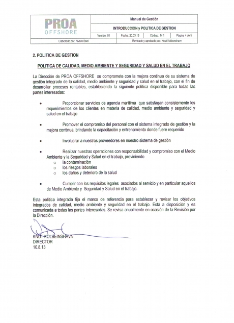 Policy of quality, environment and safety at work